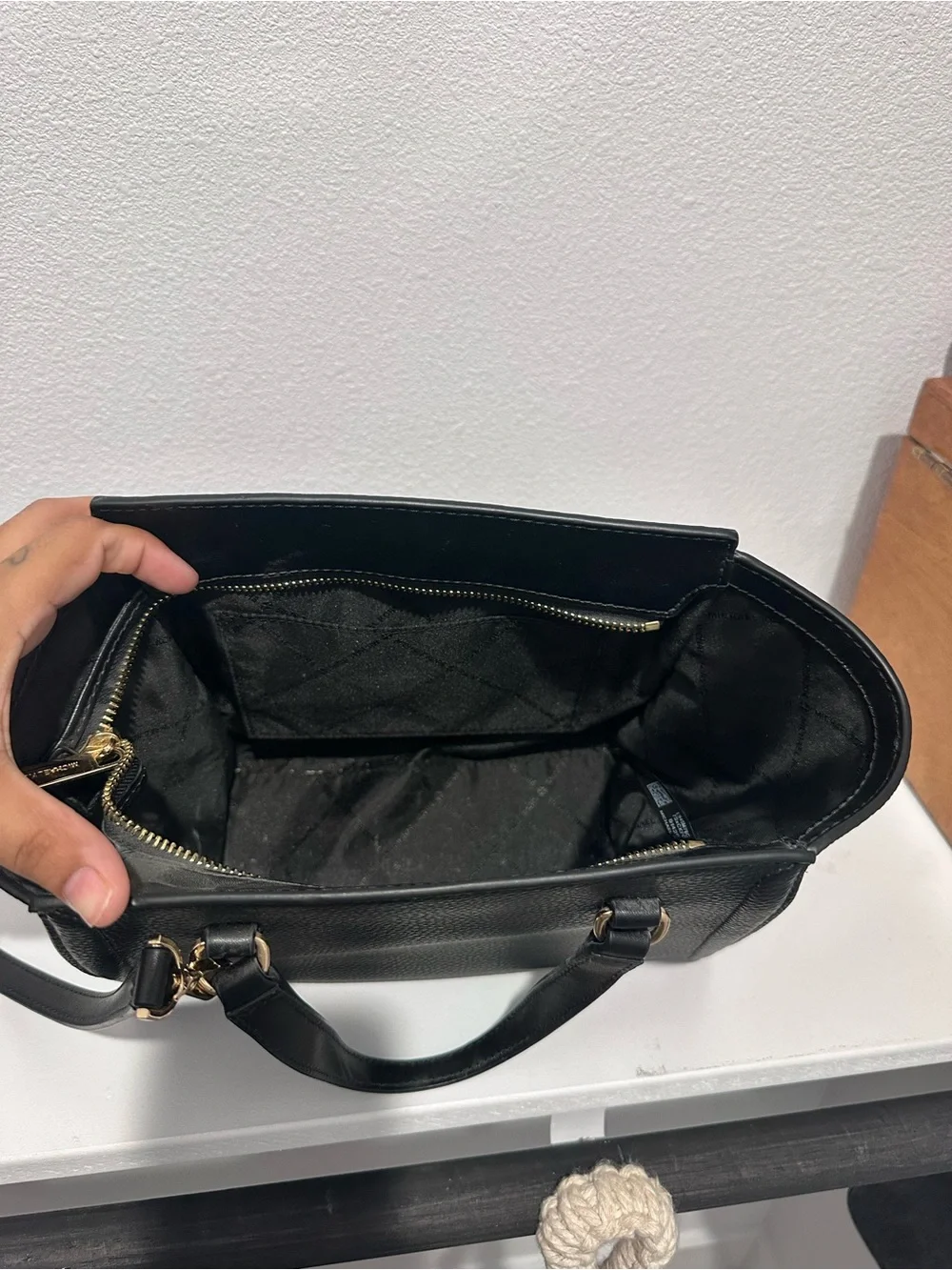 Michael Kors Black Pebbled Satchel with Gold Accent MK Logo - Picture 4 of 4
